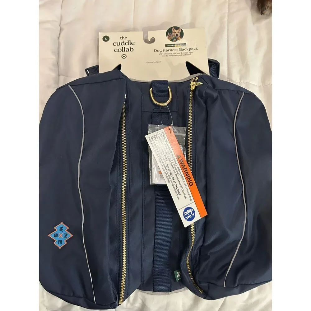 NEW Dog Backpack Harness Dark Blue The Cuddle Collab L up to 90lbs